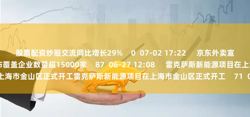 股票配资炒股交流同比增长29%    0  07-02 17:22     京东外卖宣布覆盖企业数量超15000家京东外卖宣布覆盖企业数量超15000家    87  06-27 12:08     雷克萨斯新能源项目在上海市金山区正式开工雷克萨斯新能源项目在上海市金山区正式开工    71  06-27 10:32     一财最热      点击关闭